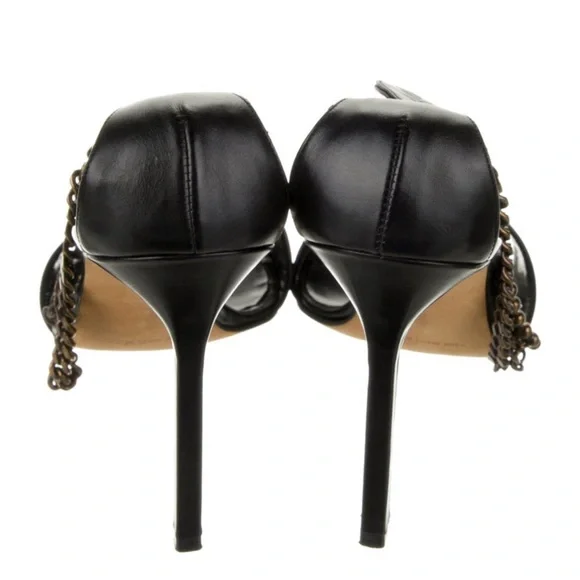 Manolo Blahnik Black and Gold Chain Stiletto Heels - Picture 4 of 5